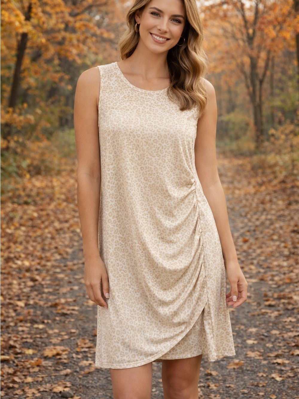 Nine West Light Tan Leopard Print Sleeveless Knit Dress - Size M